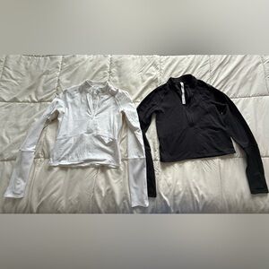 Set of 2 Lululemon Ready to Rulu White and Black Cropped 1/2 Zip Top